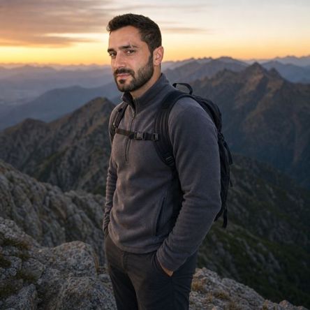 Example AI photo: mountain summit ridge at last light